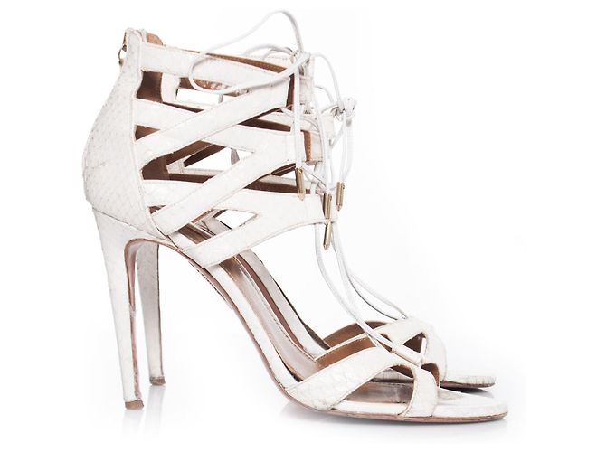 Aquazzura Acquazurra, Sandali stringati in pelle di serpente bianca. Bianco - vista 5