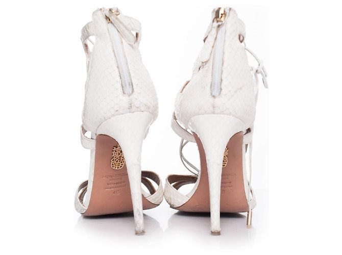 Aquazzura Acquazurra, Sandali stringati in pelle di serpente bianca. Bianco - vista 6