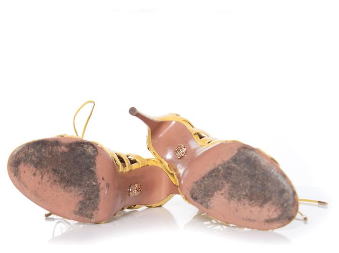 Aquazzura Acquazurra, Sandali stringati in pelle di pitone giallo. - vista 7