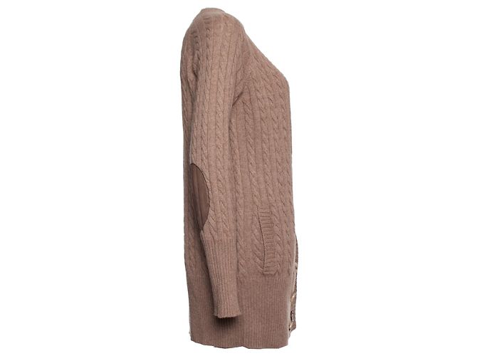 Brunello Cucinelli, Strickjacke aus Kaschmir mit Zopfmuster in Kamel. Braun - Ansicht 4