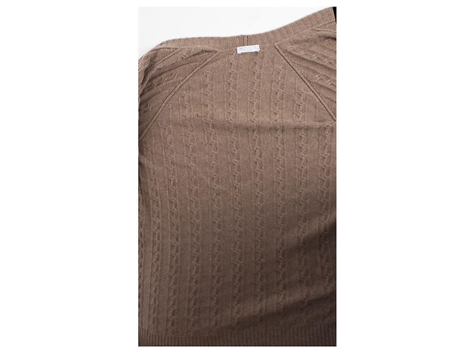 Brunello Cucinelli, Strickjacke aus Kaschmir mit Zopfmuster in Kamel. Braun - Ansicht 5