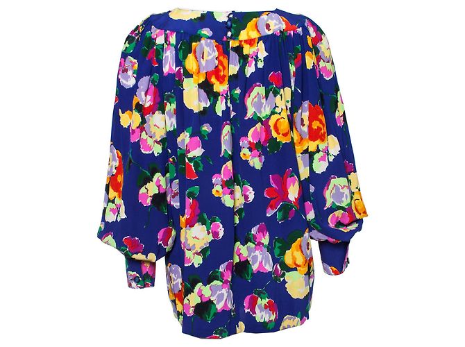 Autre Marque Ungaro, Blusa de seda azul con estampado floral.. Multicolor - vista 2