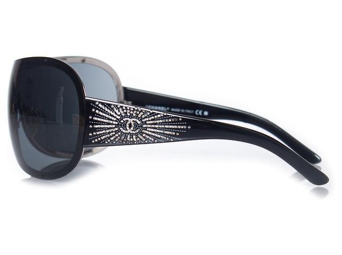 Chanel, Schild-Sonnenbrille mit Strasssteinen Schwarz - Ansicht 3
