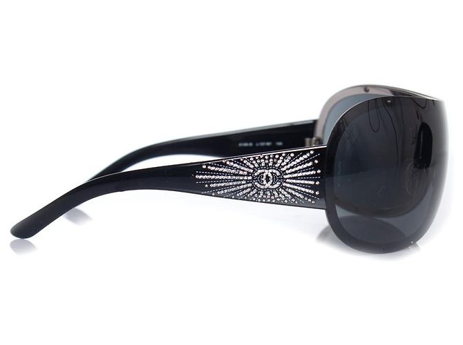 Chanel, Schild-Sonnenbrille mit Strasssteinen Schwarz - Ansicht 5