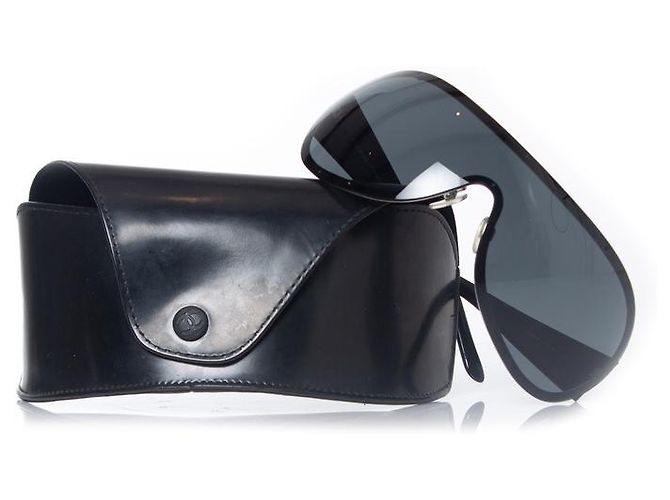 Chanel, Schild-Sonnenbrille mit Strasssteinen Schwarz - Ansicht 6