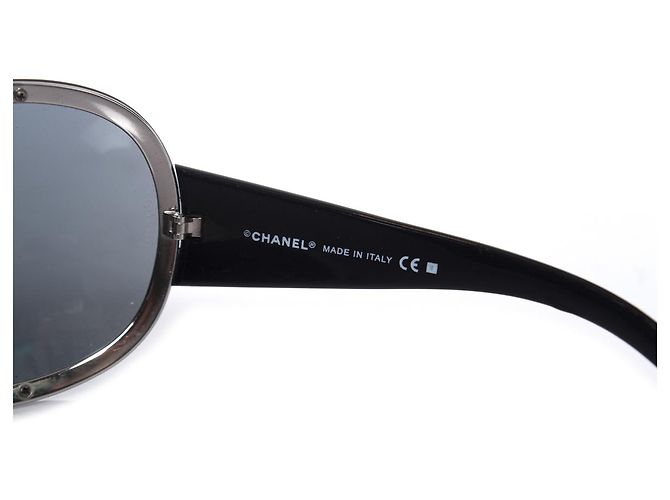 Chanel, Schild-Sonnenbrille mit Strasssteinen Schwarz - Ansicht 7