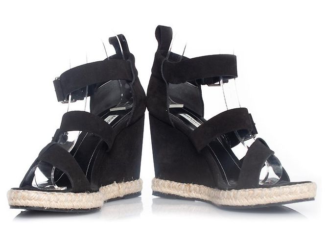 Balenciaga, sandalo con zeppa in camoscio Nero - vista 3