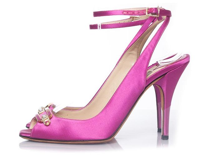 Jimmy Choo, sandali spuntati con cristalli in raso rosa - vista 2
