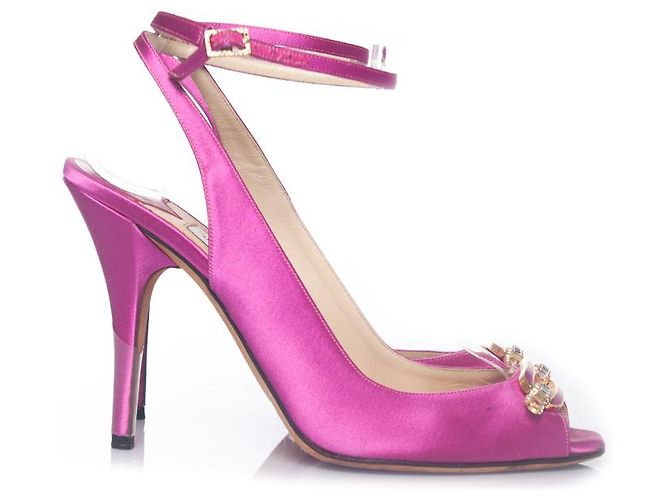 Jimmy Choo, sandali spuntati con cristalli in raso rosa - vista 4