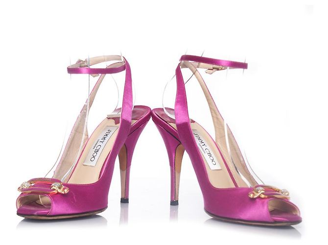 Jimmy Choo, sandali spuntati con cristalli in raso rosa - vista 6