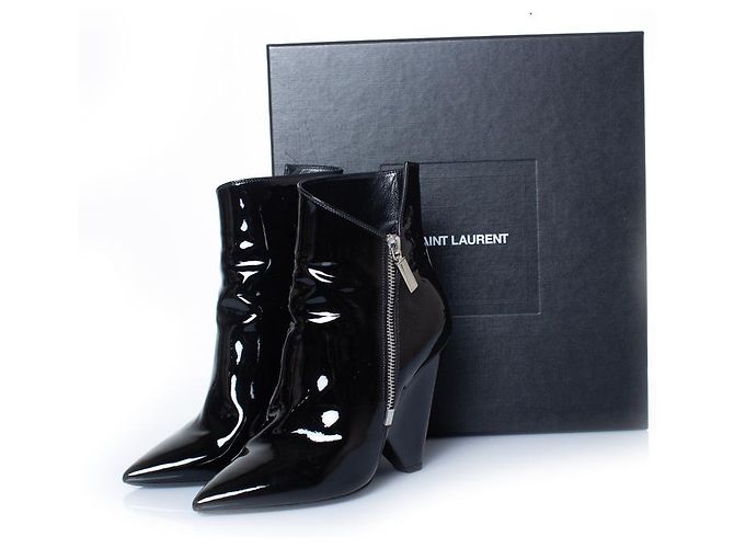 SAINT LAURENT, Stivali Niki in vernice nera Nero - vista 8