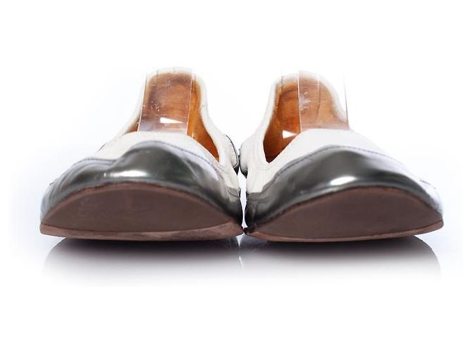 LANVIN, ballerina elasticizzata in bianco e metallizzato - vista 3