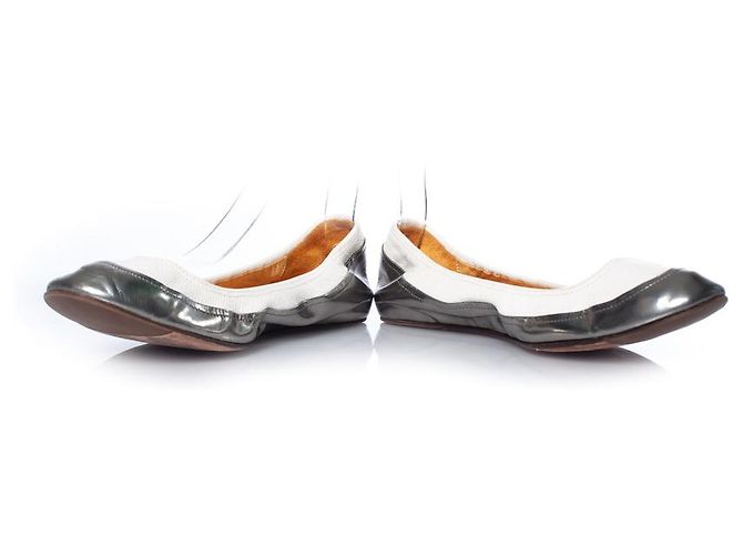 LANVIN, ballerina elasticizzata in bianco e metallizzato - vista 5