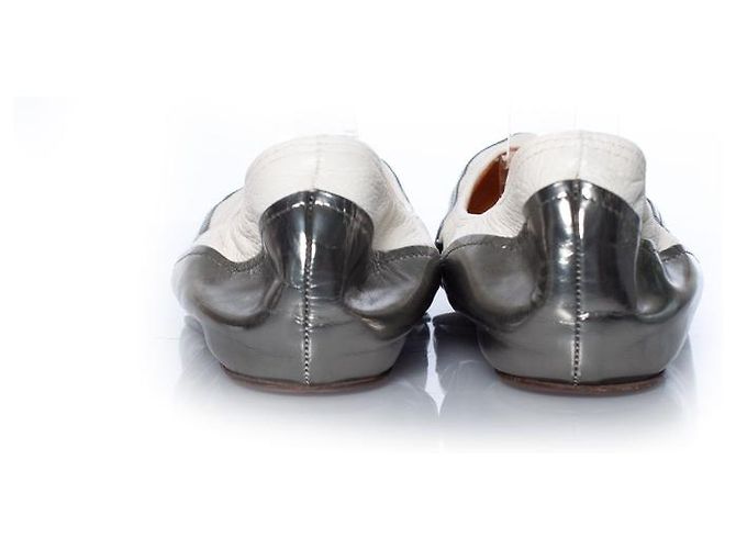 LANVIN, ballerina elasticizzata in bianco e metallizzato - vista 6