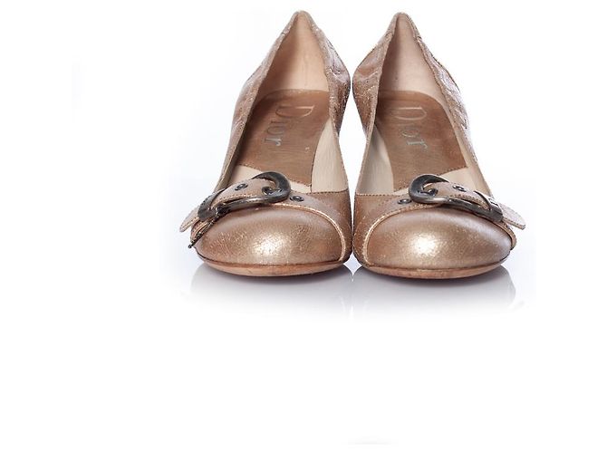 Christian Dior, Décolleté western in pelle craquelé D'oro - vista 3
