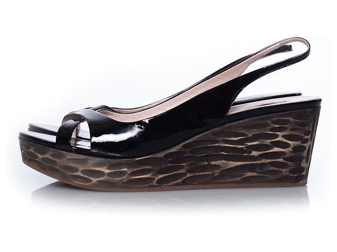 miu miu, sandali slingback in vernice Marrone Nero - vista 2