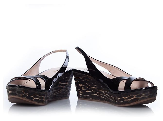 miu miu, sandali slingback in vernice Marrone Nero - vista 4
