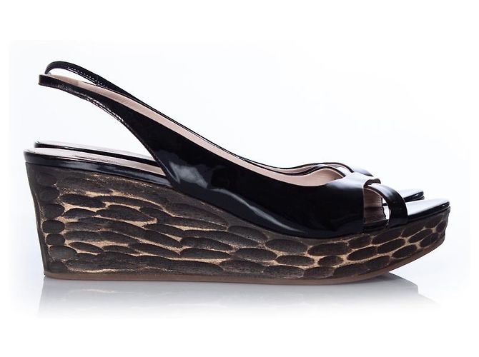 miu miu, sandali slingback in vernice Marrone Nero - vista 6