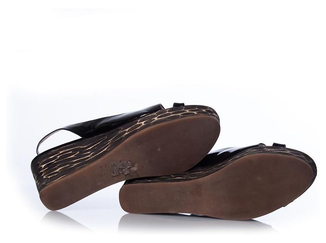 miu miu, sandali slingback in vernice Marrone Nero - vista 7