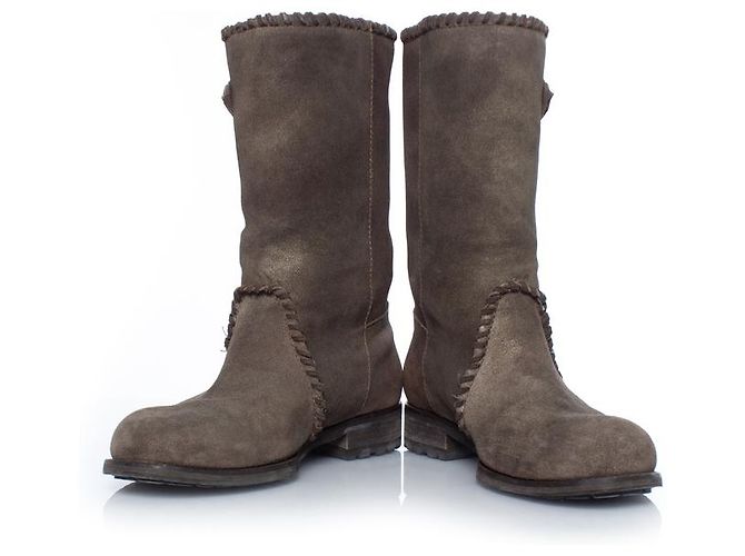 Jimmy Choo, botas moteras de gamuza Castaño Verde - vista 6