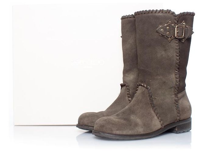 Jimmy Choo, botas moteras de gamuza Castaño Verde - vista 8