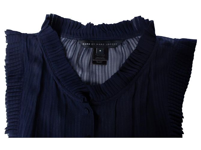 MARC JACOBS, top blu con volant semi trasparente - vista 5