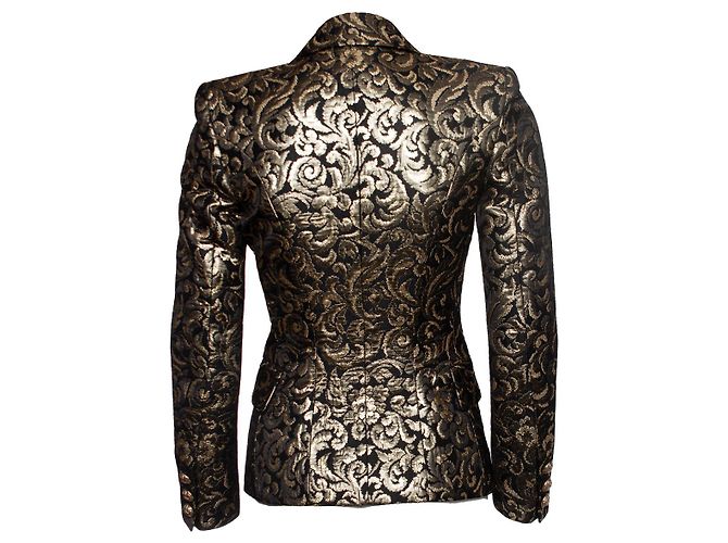 Balmain Balmaın, Jacquard-gewebter Blazer in Schwarz und Gold Golden - Ansicht 2