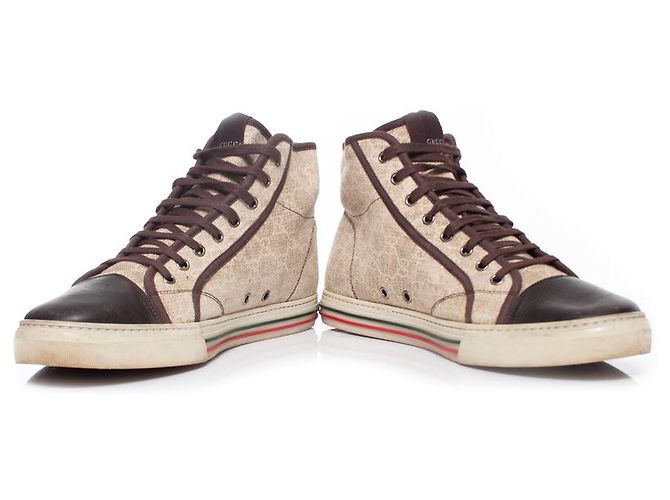 Gucci, Beigefarbene Canvas-Turnschuhe Schwarz - Ansicht 4