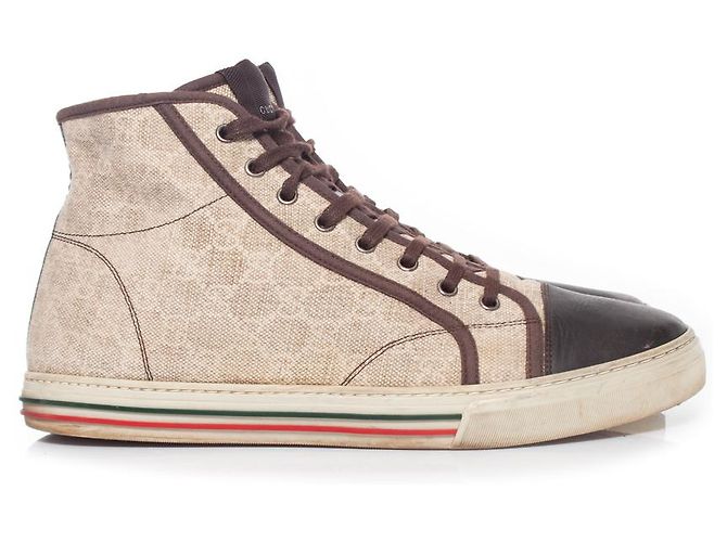 Gucci, Beigefarbene Canvas-Turnschuhe Schwarz - Ansicht 5