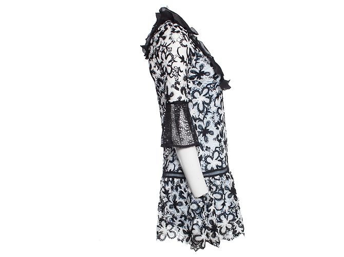 Autre Marque Selbstporträt, Schwarz-weißes Minikleid aus Spitze und Krepp - Ansicht 3