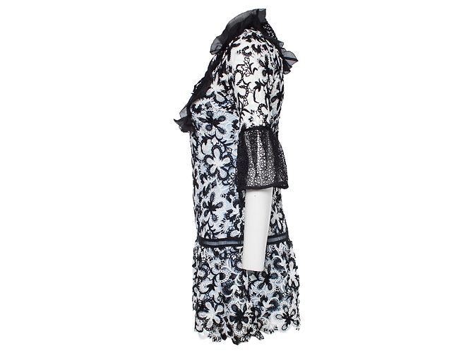 Autre Marque Selbstporträt, Schwarz-weißes Minikleid aus Spitze und Krepp - Ansicht 4