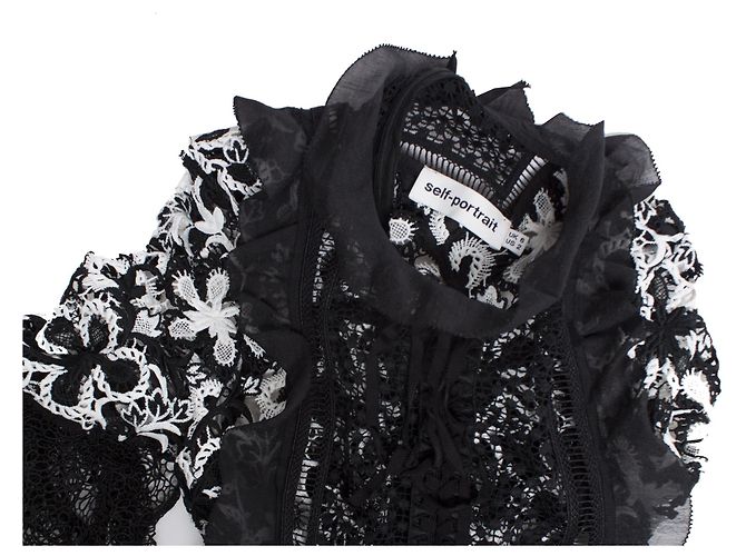 Autre Marque Selbstporträt, Schwarz-weißes Minikleid aus Spitze und Krepp - Ansicht 6
