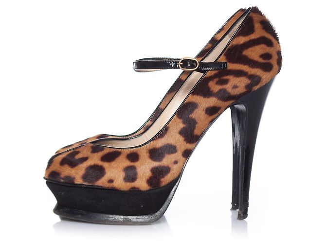 YVES SAINT LAURENT, Leopard printed calf tributes. Brown - view 2