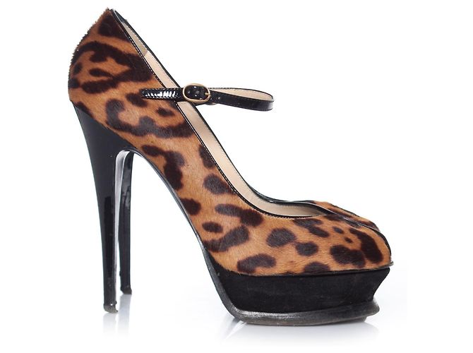 YVES SAINT LAURENT, Leopard printed calf tributes. Brown - view 5