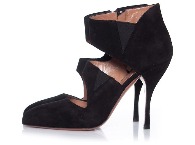 AZZEDINE ALAÏA, Stivaletti ricci in camoscio nero. - vista 2