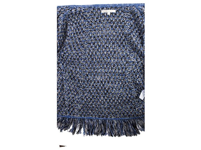 Maje, Gestrickter Fransen-Cardigan mit Lurex. Blau - Ansicht 5