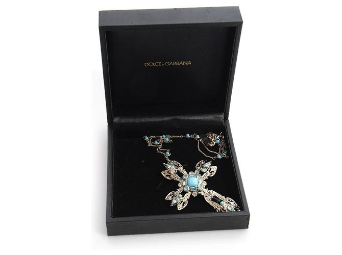 DOLCE & GABBANA, Halskette mit silbernem Kreuz und blauen Steinen. - view 2