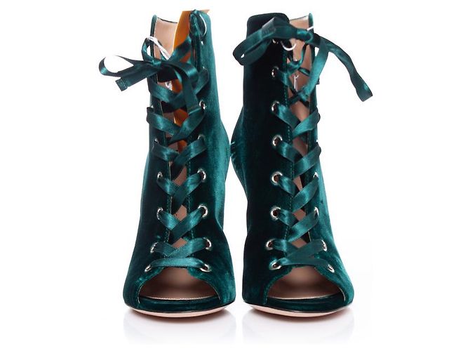 Giuseppe Zanotti, Green velvet ankle boots. - view 4