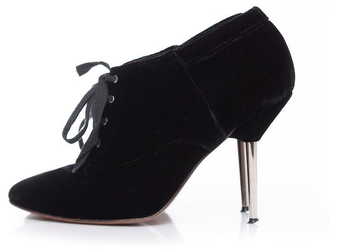 LANVIN, botines de terciopelo con tacón de metal. Negro - vista 2