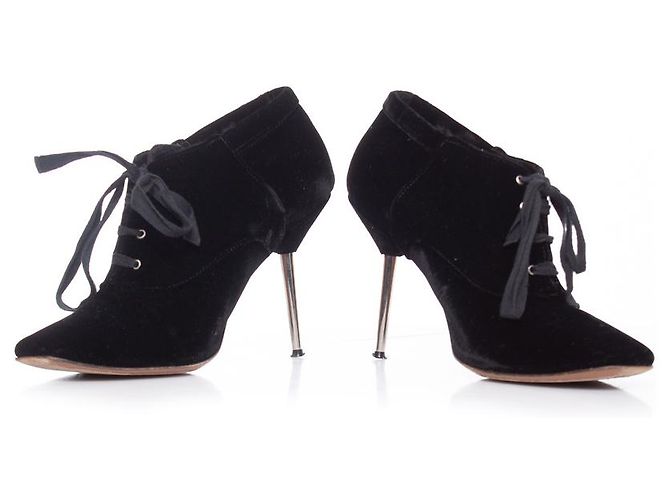 LANVIN, botines de terciopelo con tacón de metal. Negro - vista 3