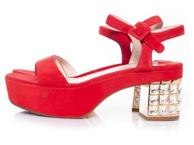 miu miu, Sandali con plateau impreziositi da cristalli Rosso - vista 2