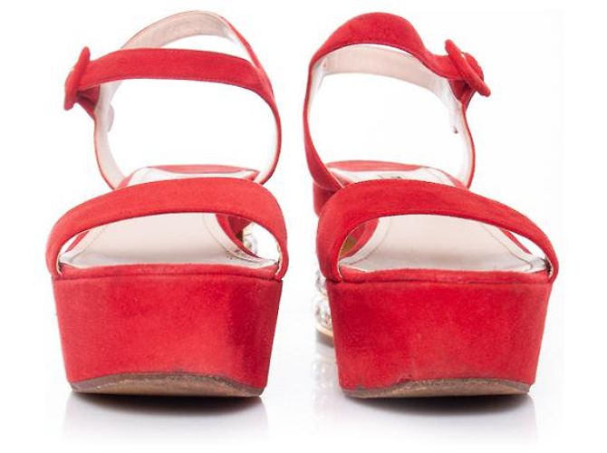 miu miu, Sandali con plateau impreziositi da cristalli Rosso - vista 4