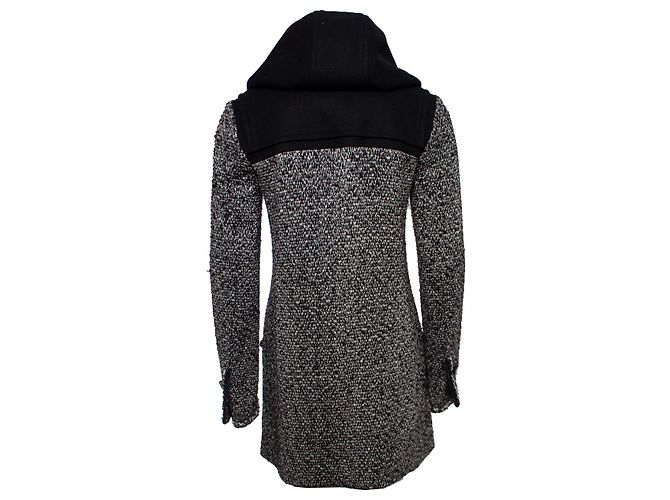 Chanel, abrigo monty de tweed con capucha. Negro - vista 2