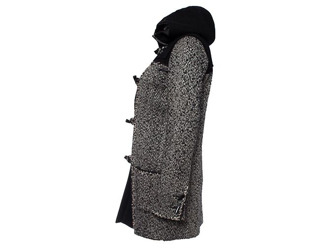 Chanel, abrigo monty de tweed con capucha. Negro - vista 3