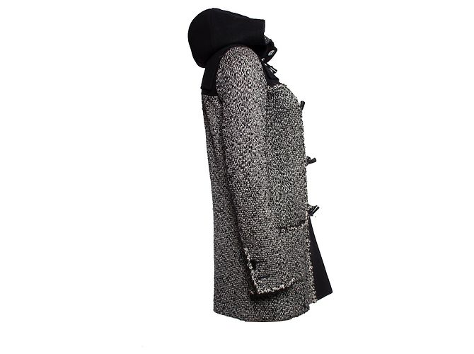 Chanel, abrigo monty de tweed con capucha. Negro - vista 4