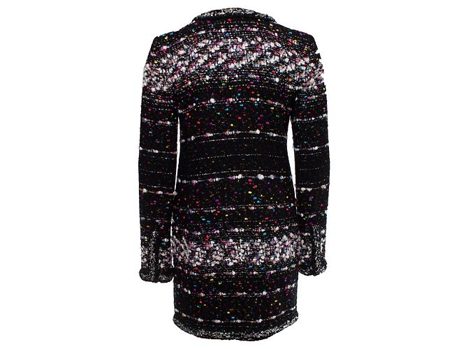 Chanel, Schwarzer Bouclé-Mantel mit mehrfarbigem Webmuster Mehrfarben - Ansicht 2