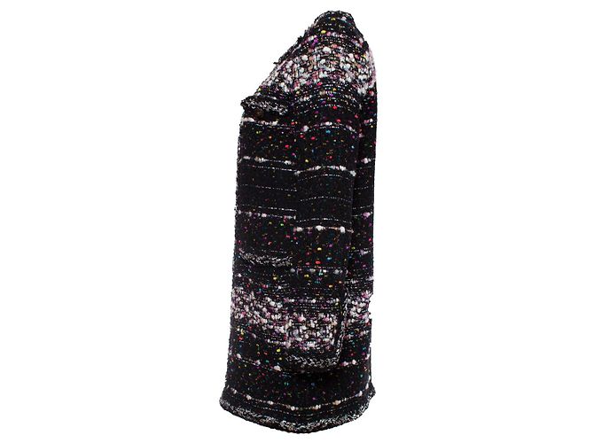 Chanel, Schwarzer Bouclé-Mantel mit mehrfarbigem Webmuster Mehrfarben - Ansicht 4