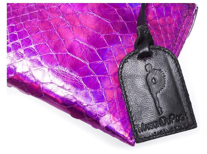 Autre Marque Maison Du Posh, Pochette in pelle di serpente metallizzata in rosa - vista 5