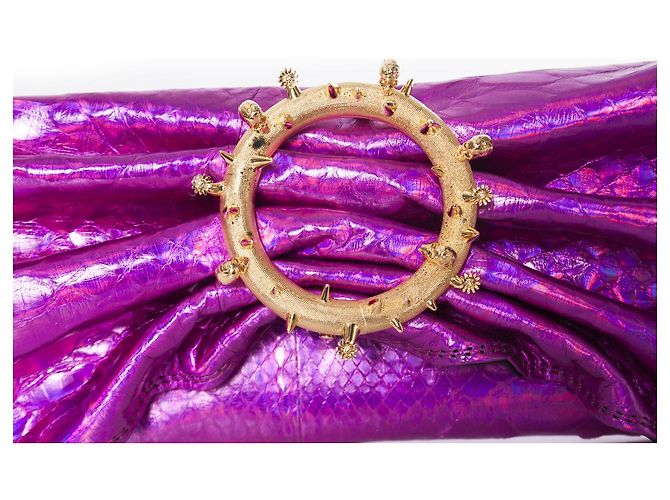 Autre Marque Maison Du Posh, Pochette in pelle di serpente metallizzata in rosa - vista 6