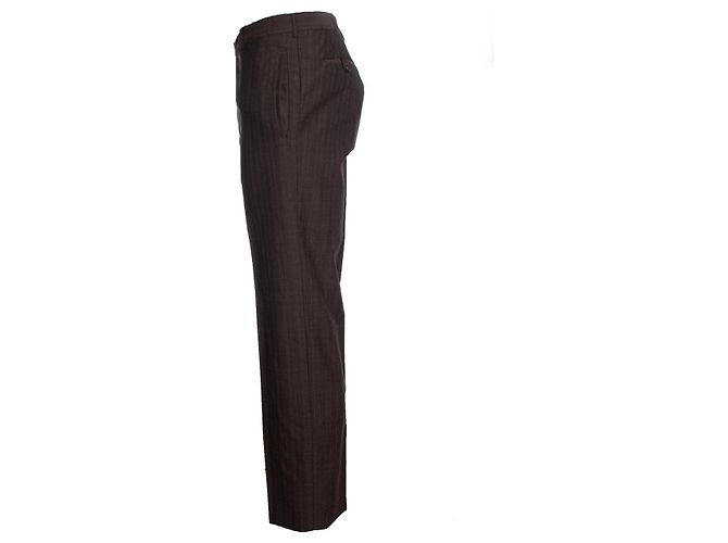 Prada, Pantalón de lana a rayas marrón oscuro. Castaño - vista 3